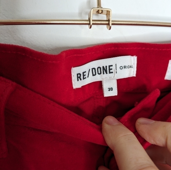 RE/DONE Cropped High-rise Stretch-velvet Skinny Pants In Red Size 30 - Picture 4 of 11